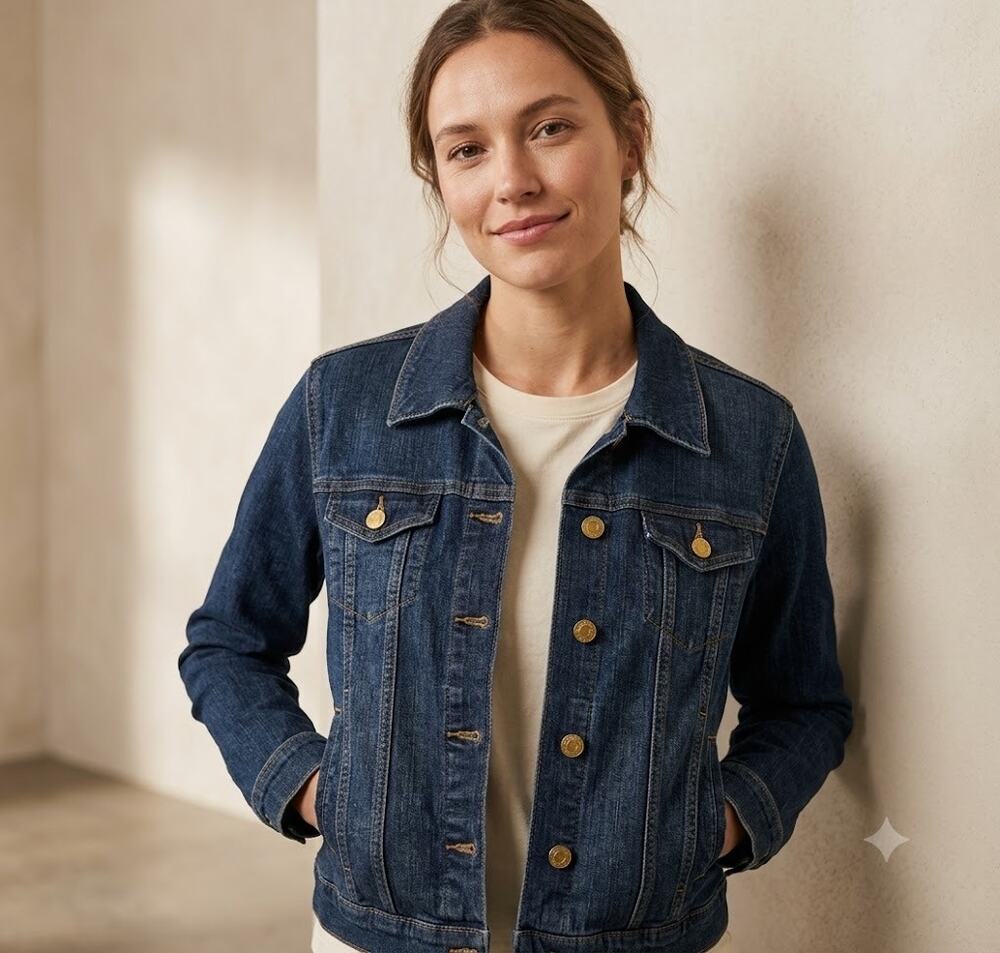Levi Strauss & Co Womens Blue Denim Jean Trucker Jacket Star Buttons size medium